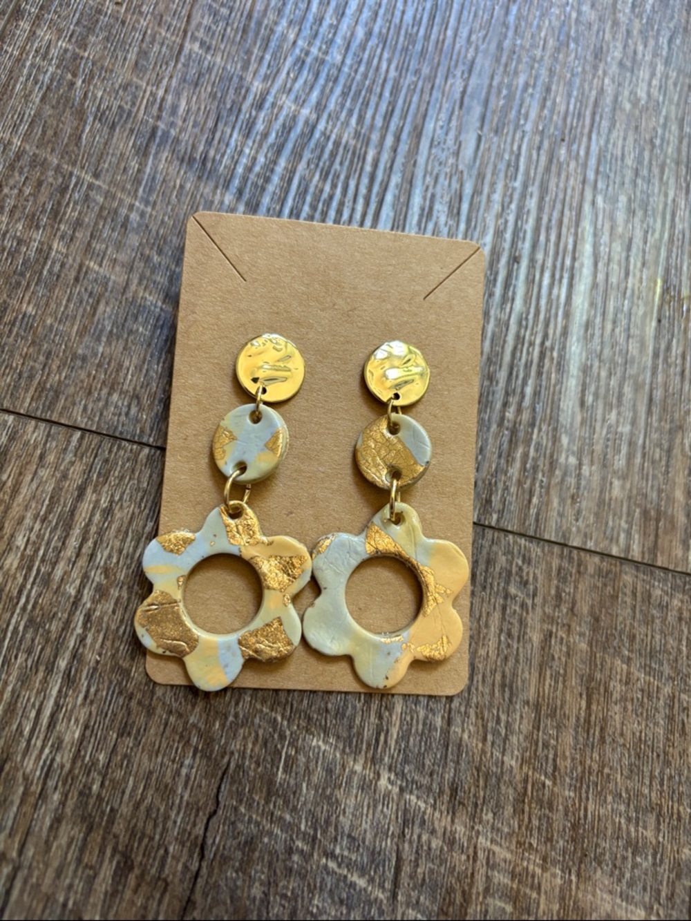 Light Blue- Peach & Gold Polymer Clay Flower Drop Women’s Earrings